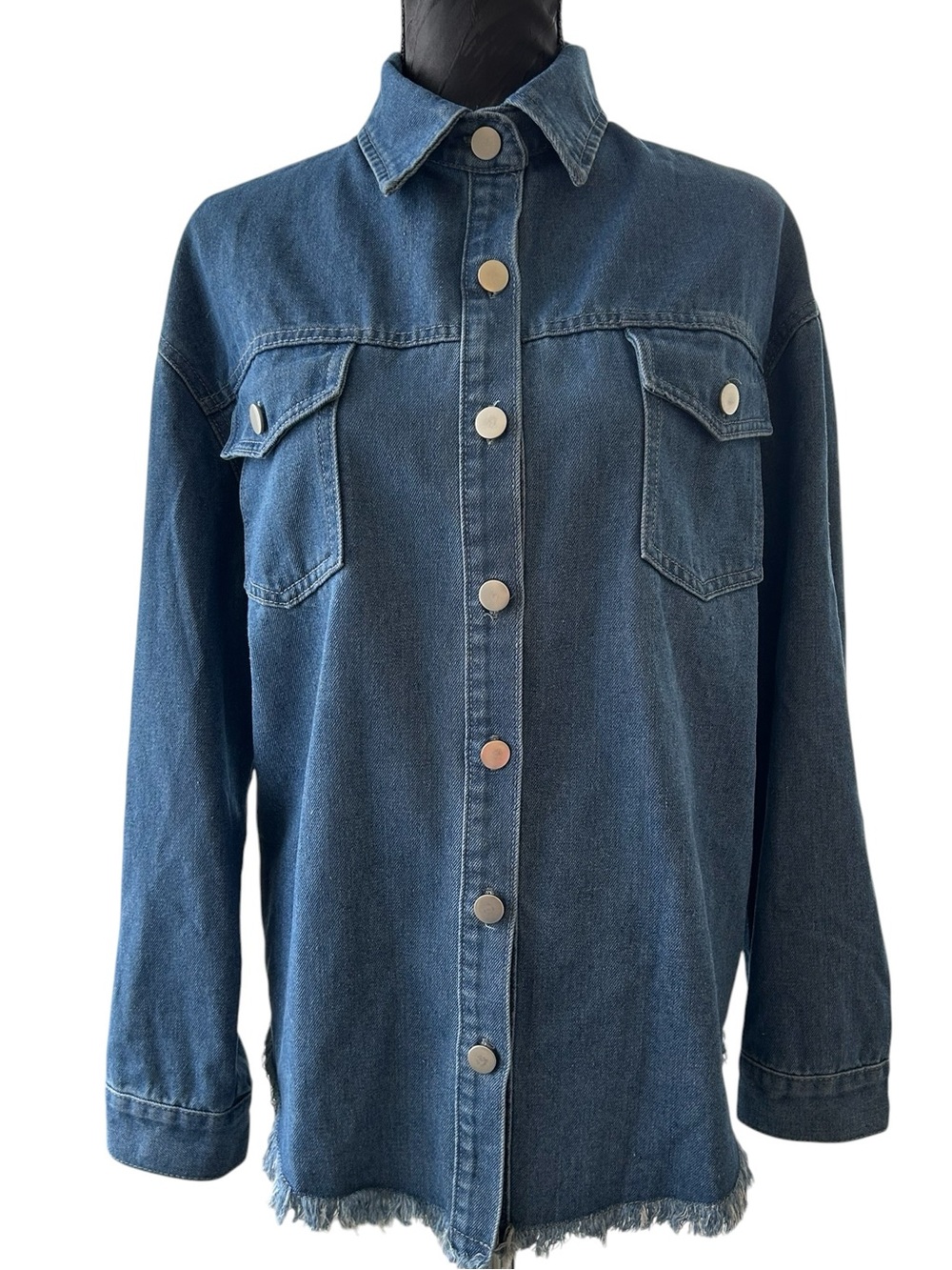 Zeagoo Denim Button-Front Shirt Work Barn Jacket - Frayed Hem - size M